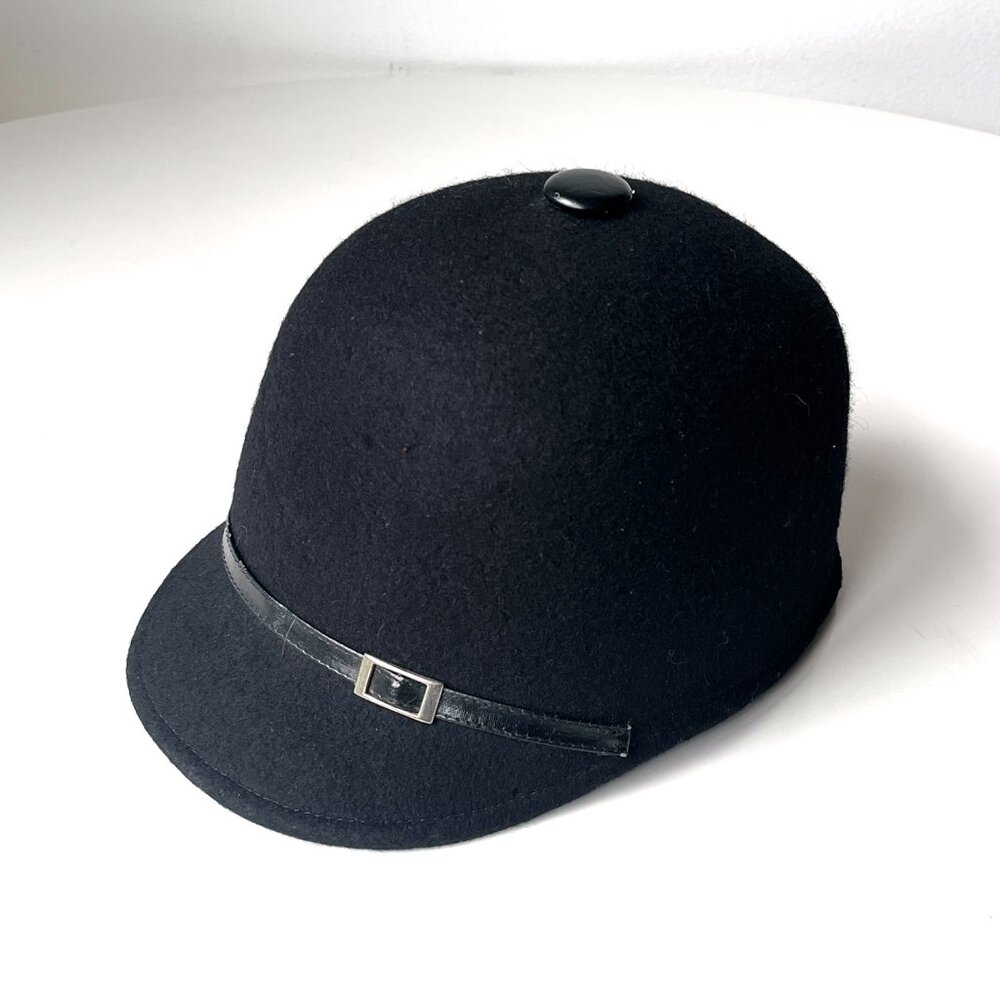 Vintage Basiquenti Black Felted Wool Equestrian Style Riding Cap Hat - Picture 2 of 7